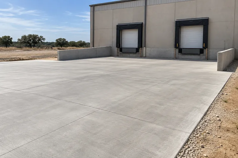 New concrete drive aisle and loading area at a commercial building