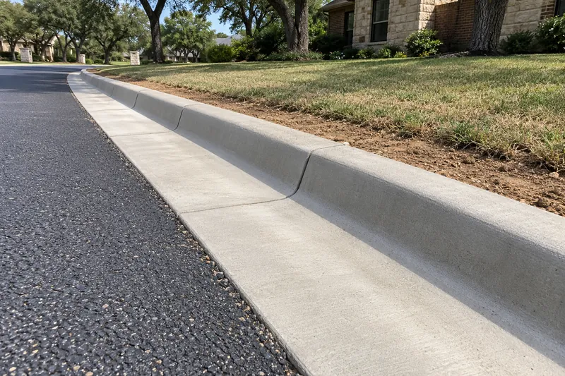 New concrete curb and gutter along a paved street