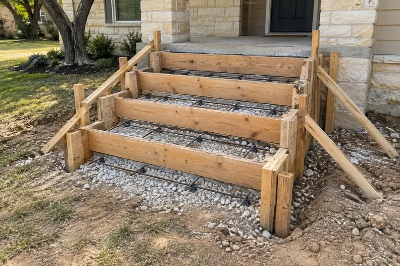 Riser forms set for poured concrete steps