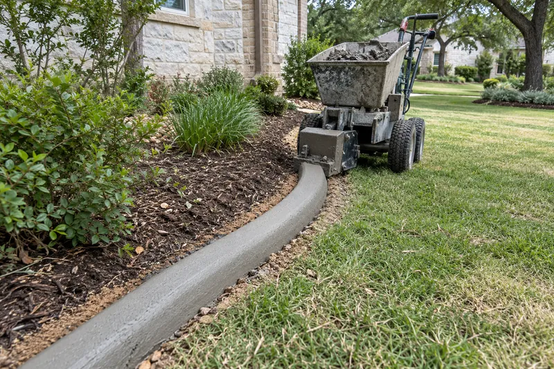 Curbing machine extruding a concrete border