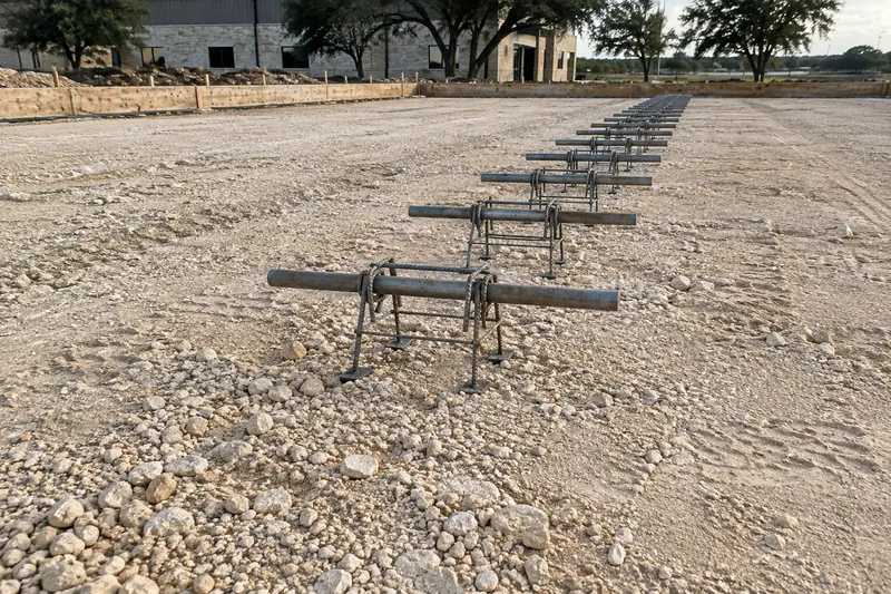 Dowel baskets set at a joint line before a pour