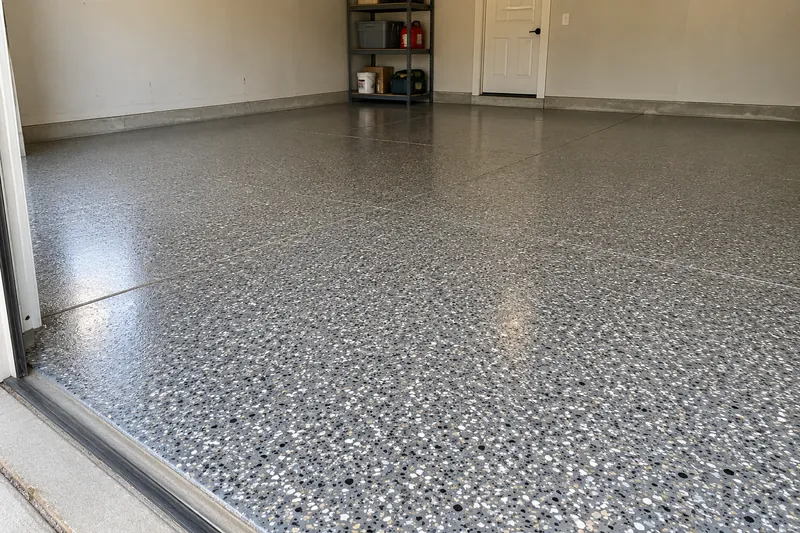 Flake epoxy coating on a garage floor