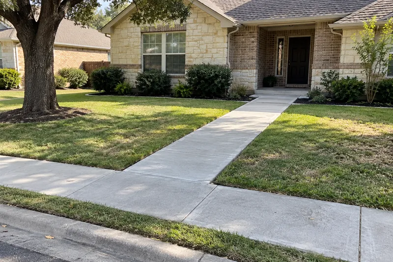 Concrete walkway from the street sidewalk to a front door