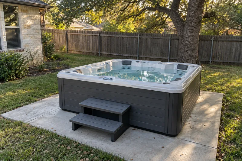 Hot tub on a concrete pad