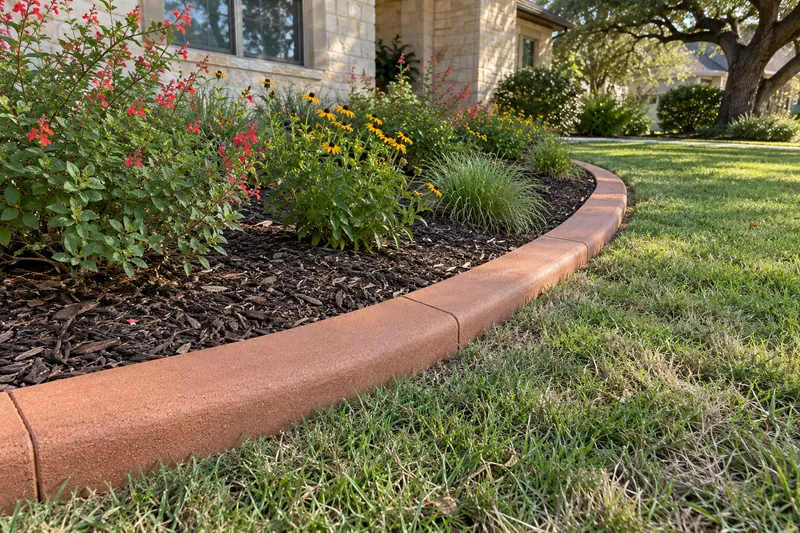 Colored landscape curbing around a flower bed