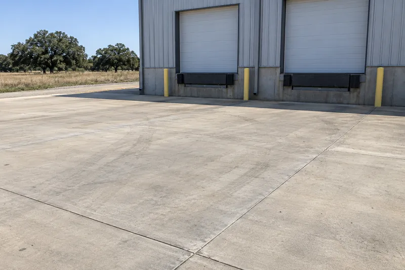 A concrete loading-dock apron at an industrial building