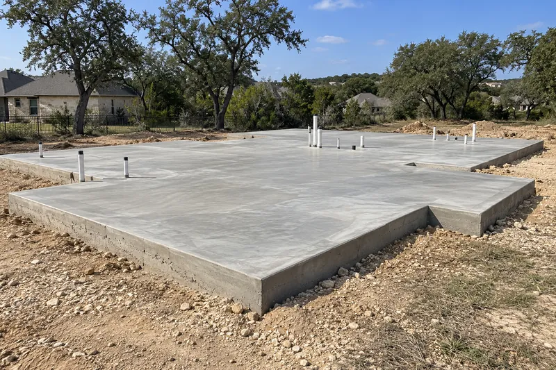 Finished new-home foundation slab ready for framing