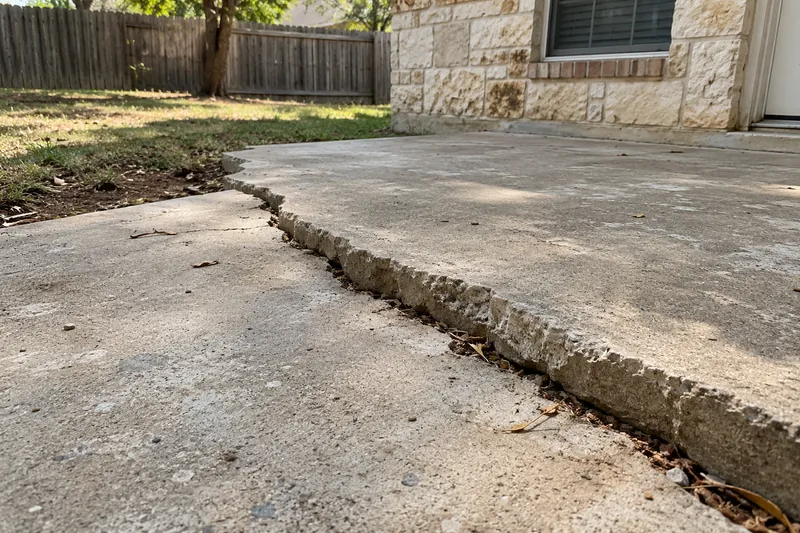 Patio slab cracked and tilted by soil movement