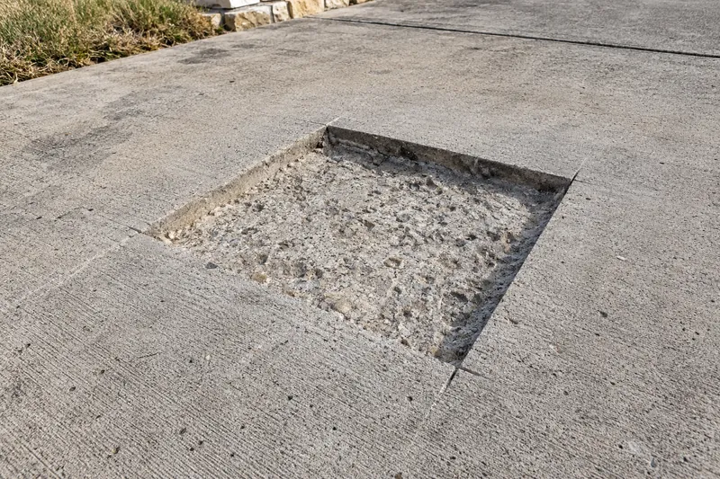 Spalled area saw-cut and chipped out for patching