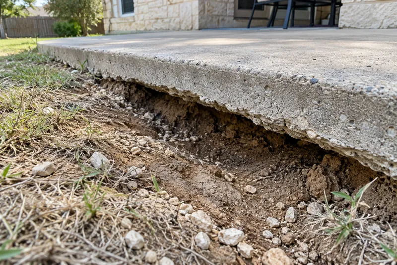 Void under a slab edge where soil has washed out