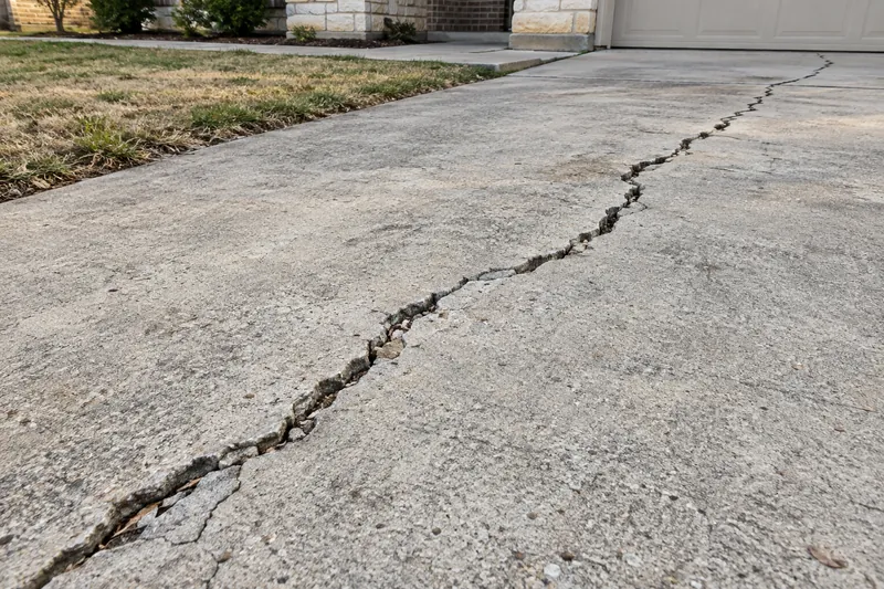 Wide crack running across a concrete slab
